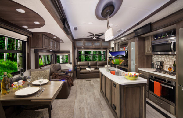 5th wheel with front kitchen and double bathroom sink