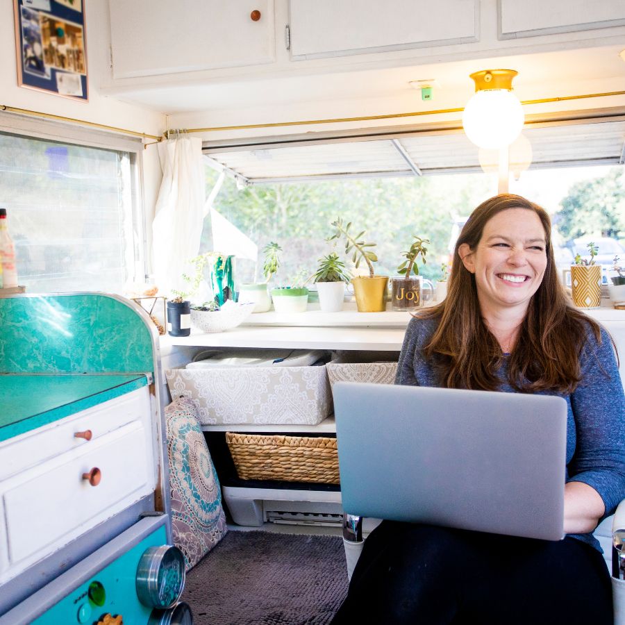 woman smiling in RV